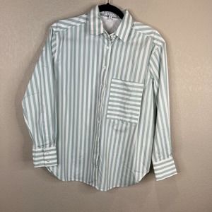AYR Women's The Deep End Striped Button Up Shirts White/Green Size XS